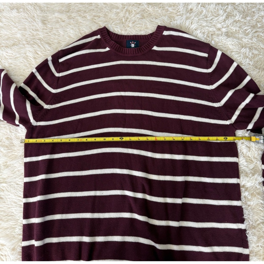 Ivy Crew Mens XXL Burgundy White Striped Cotton Knit‎ Crew Neck Sweater - Picture 3 of 4